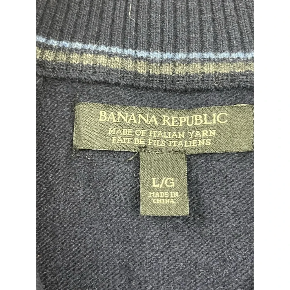 Banana Republic Sweater Men's Large Blue Italian Yarn Merino Wool 1/4 Zip Button